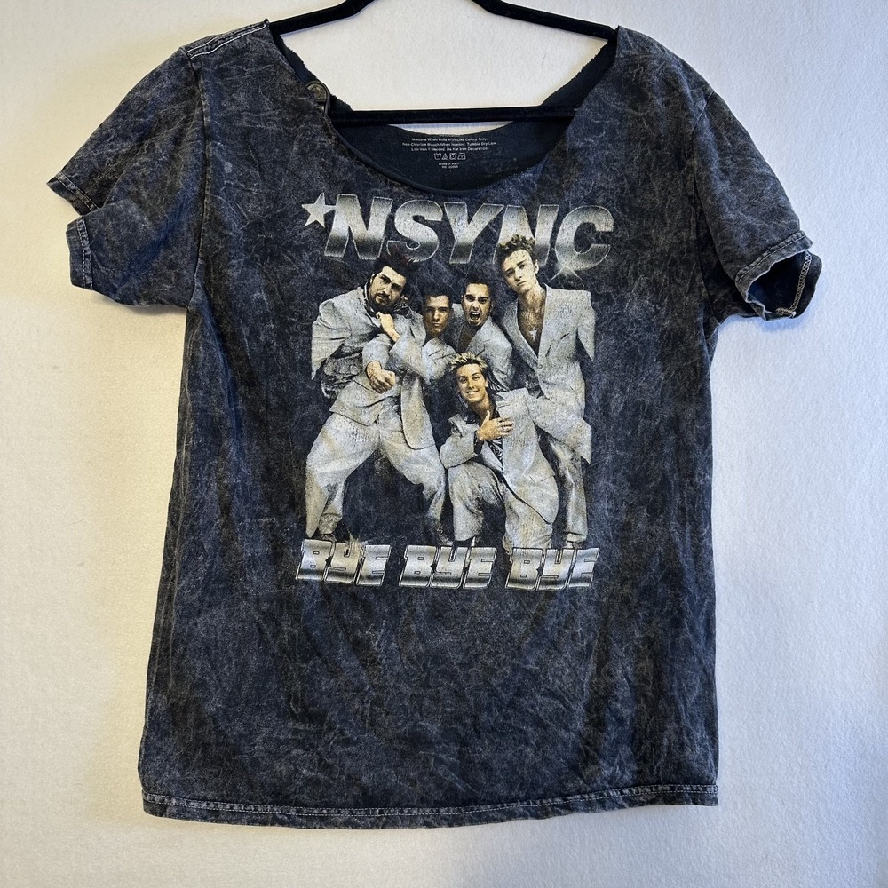 NSYNC Bye Bye Bye Acid Wash Graphic Tee Womens L Vintage 2000 Black
